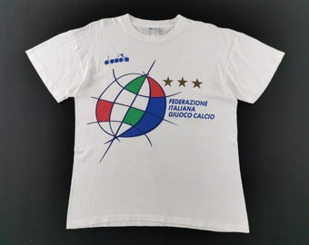Diadora Shirt Vintage 90&#39;s Diadora Federazione Italiana Giuoco Calcio Tee T Shirt Made In Italy Size M