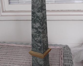 Vintage 14-1/2" Tall Green Marble and Brass Decorative Obelisk