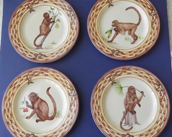 Four 8-1/4" American Atelier 5029 Monkey Salad or Dessert Plates