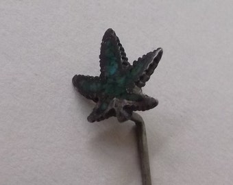 Small Enameled Vintage Marijuana Leaf Stickpin or Lapel Pin