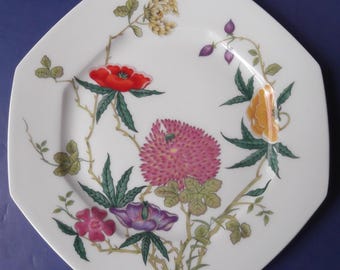Plato octogonal para ensalada o postre Raynaud Ceralene Limoges "Dioraflor" - 21,5 cm (8-1/2") - 3 unidades disponibles