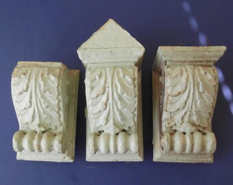 3 Architectural Salvage 5" Wooden Corbels or Shelf Brackets-Acanthus Leaf Design