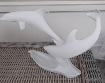 AK Kaiser 401 Matte White Bisque Figurine - 2 Dolphins - 12" Long