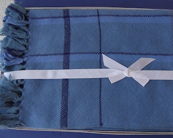 Manta de lana vintage Three Weavers Houston, TX a cuadros azules - 74 x 50