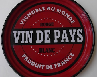 Heavy Porcelain Enamel Advertising Serving Tray - Vin de Pays French Wine
