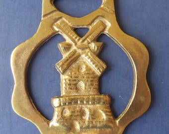 English Brass Horse Harness Medallion - Windmill