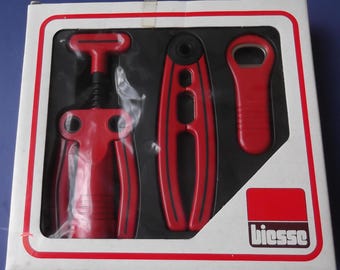 Vintage Biesse "Personal" Red Bar Set - Corkscrew, Nutcracker, Opener - NOS
