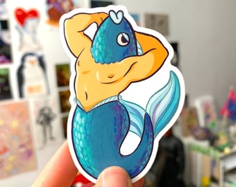 cute & sexy merman pinup vinyl sticker