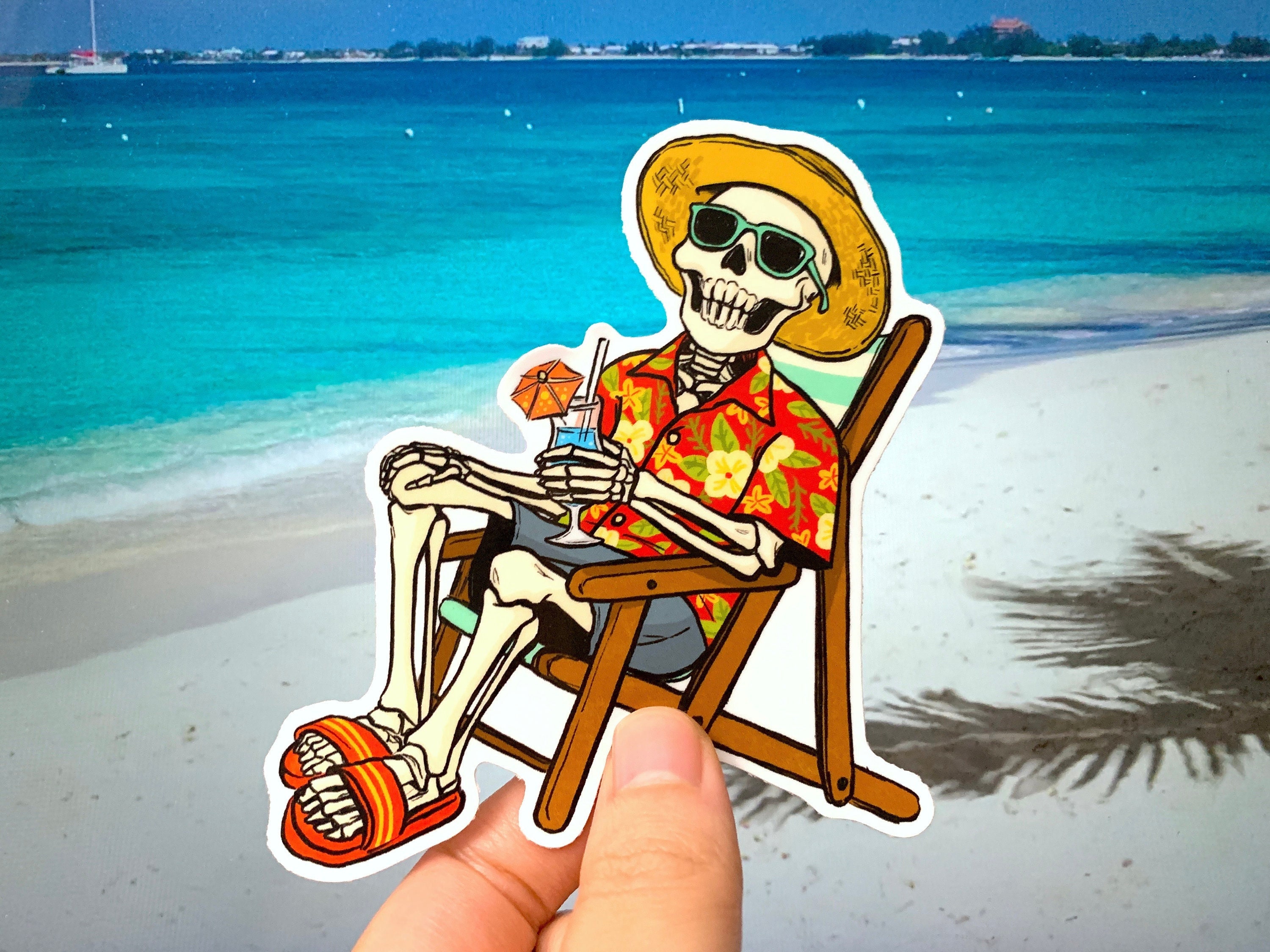 Halloween Grandpa - Funky Beach Vacation Skeleton 4x4