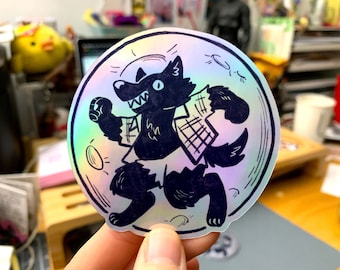 awoo! full moon werewolf holographic vinyl sticker