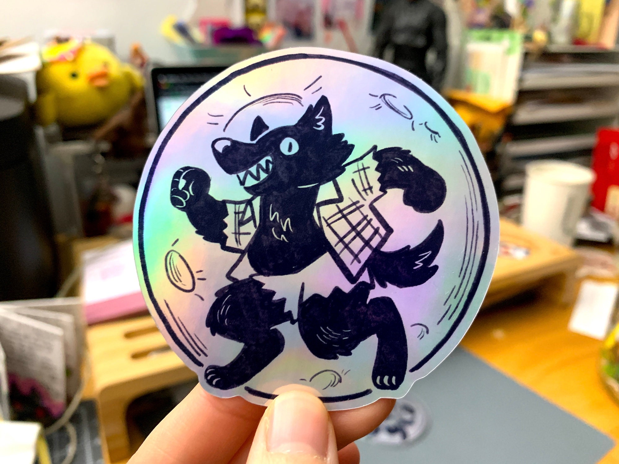 awoo! full moon werewolf holographic vinyl sticker