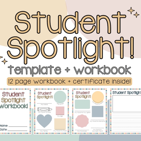 Student Spotlight | Star Student | All About Me | Student of the Week | Special Student | Digital Download Template Workbook Worksheets