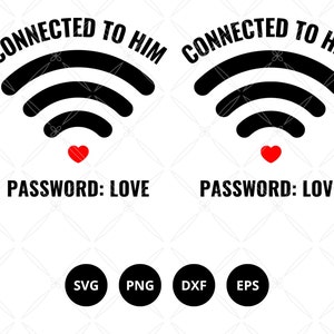 Conectado a su Svg Png Dxf Eps, Conectado a él Svg, Wifi Parejas Camisa Svg, Camisa de boda Svg, Camisa de aniversario Svg, Camisa de matrimonio Svg