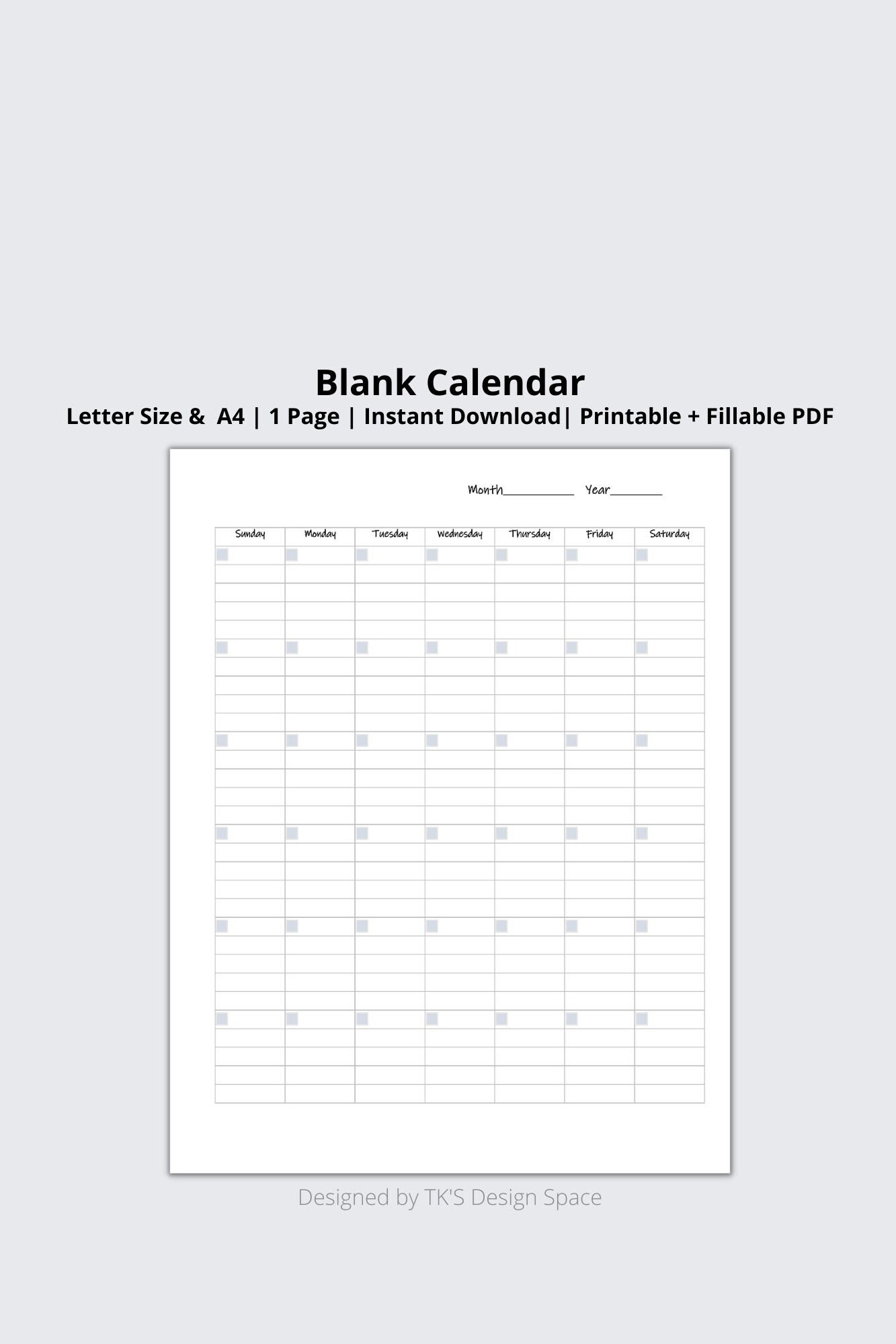 Blank Monthly Calendar Printable Portrait Calendar Template Etsy