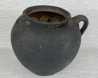 Antique Pottery Primitive Vessel Ukrainian Clay Pot Rustic Vase Old Farmhouse Decor