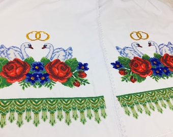 Ukrainian Beaded Embroidered Towel Wedding Rushnyk Table Runner Home Decor.