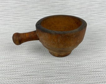 Antique Wooden Mortar Hand Carved Bowl Grain Scoop Primitive Mug Home Decor