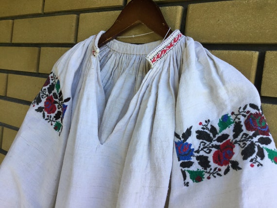 Antique Ukrainian dresses Vintage vushyvanka Homespun hemp Incredible black embroidery