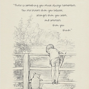 Vous êtes plus courageux que vous ne le pensez - Citations de Winnie l'ourson - affiche #133a de style vintage classique