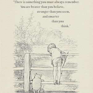 You are braver than you believe - Winnie the Pooh Quotes - classic vintage style  poster print #133