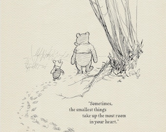 Lámina artística vintage de Winnie the Pooh - Escena en blanco y negro del Bosque de los Cien Acres - Decoración para habitación infantil