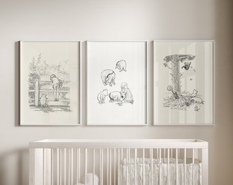 Christopher Robin Team - Set of 3 Prints  Winnie the Pooh Classic Vintage style Nursery Wall Art Decor Baby Shower Gift - EH Shepard