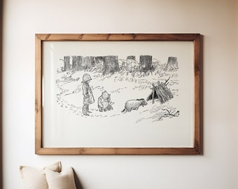 That's the way to build a house - Winnie the Pooh classic vintage style poster print #02
