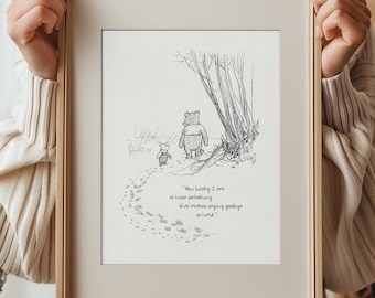 How lucky I am to have something that makes saying goodbye so hard   - Winnie the Pooh Quotes  classic vintage style print #107