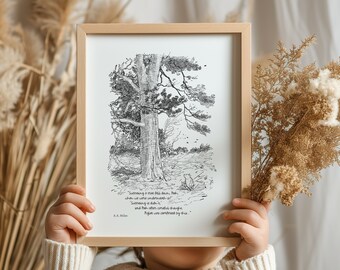 Printable - Supposing a tree fell down... Winnie-the-Pooh Quote Saying Classic Black&White Poster Illustration A2 A3 A4 A5 Digital Download