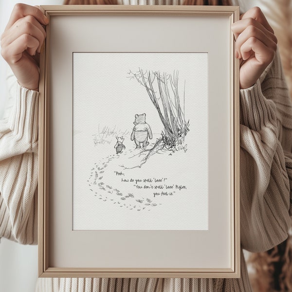 Pooh, how do you spell love? - Winnie the Pooh Quote Saying Classic Vintage Poster Illustration Print Nursery Wall Art Baby Shower #33