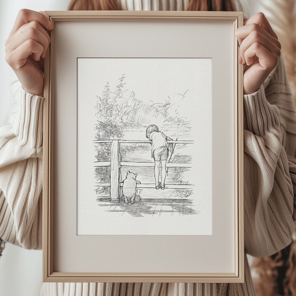 Poohsticks - Winnie the Pooh, Christopher Robin, bridge vintage style classic Pooh poster print #8