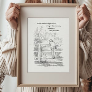 You are braver than you believe Winnie the Pooh quotes classic vintage style poster print 113a image 1
