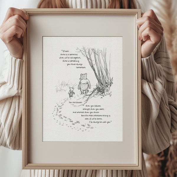 Vous êtes plus courageux que vous ne le pensez - Citations de Winnie l'ourson - impression d'affiche de style vintage classique #03