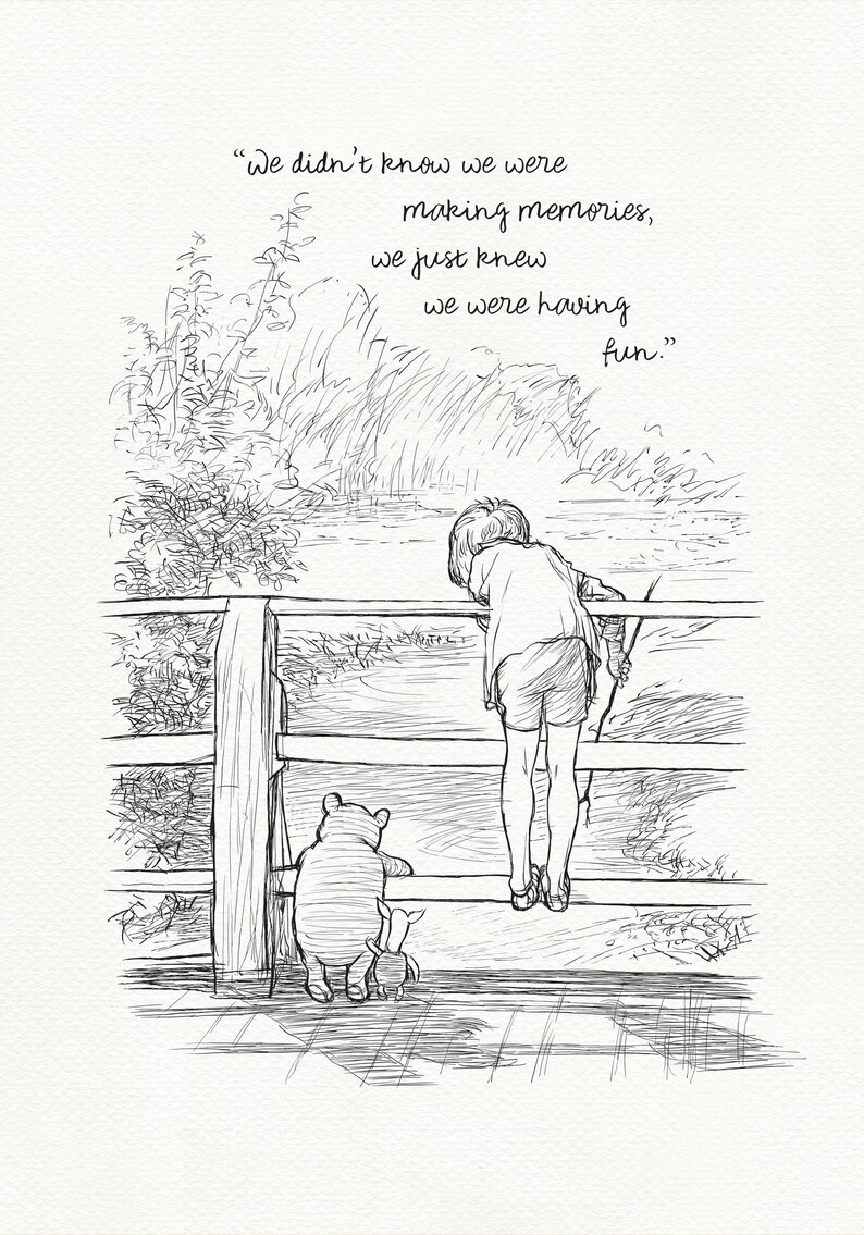 Pooh Quote Rivers Winnie the Pooh Print With Quote: Vintage Wall Decor - Poohsticks Theme ...