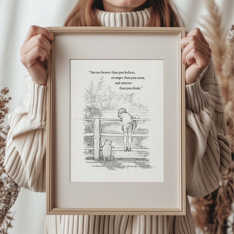 You are braver than you believe Winnie the Pooh quotes classic vintage style poster print 113a image 1