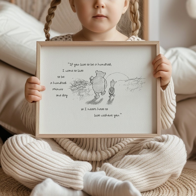 if you live to be one hundred... Pooh quotes horizontal classic vintage style poster print 131 image 1