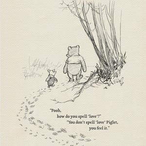 Pooh, how do you spell love? - Winnie the Pooh Quote Saying Classic Vintage Poster Illustration Print Nursery Wall Art Baby Shower #33a