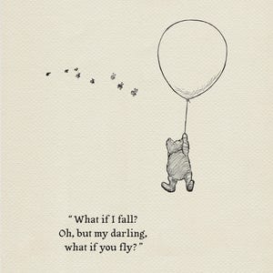 Winnie the Pooh Print with Quote: Nursery Room Decor - Balloon & Bees Theme