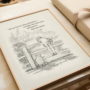You are braver than you believe Winnie the Pooh quotes classic vintage style poster print 113a image 2