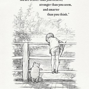 You are braver than you believe Winnie the Pooh quotes classic vintage style poster print 113a image 7