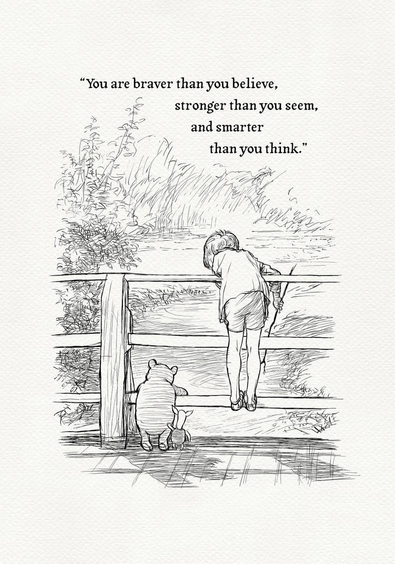 You are braver than you believe Winnie the Pooh quotes classic vintage style poster print 113a image 7