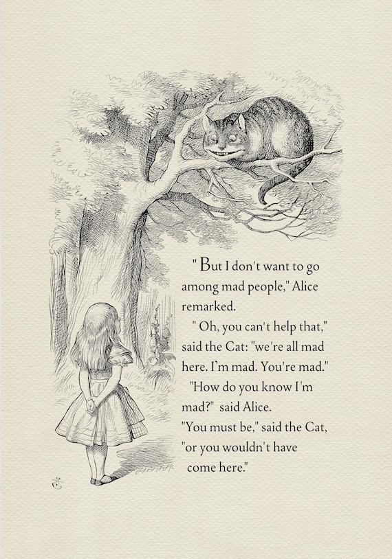 We're All Mad Here I'm Mad Cheshire Cat Alice In Wonderland Small Metal Sign
