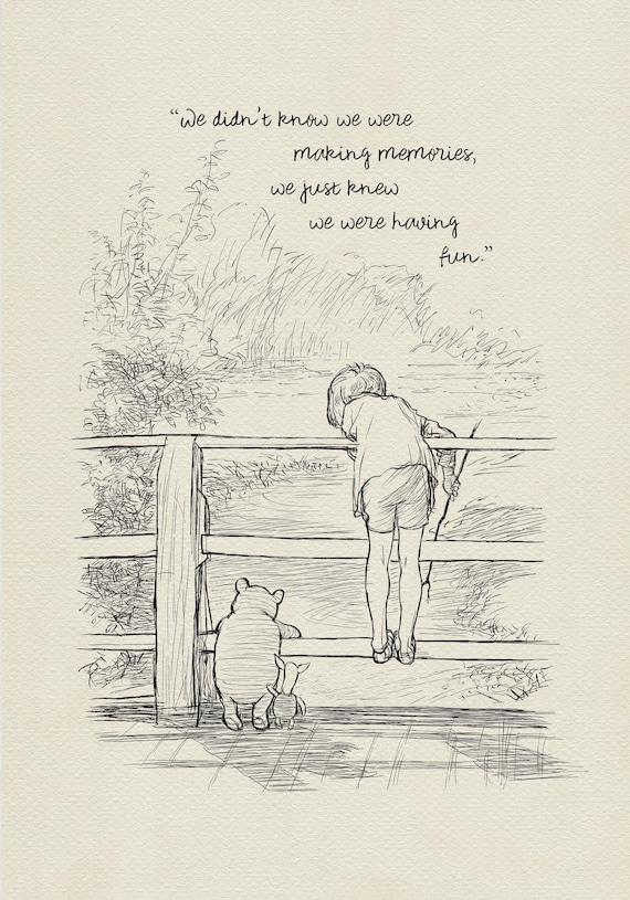 Winnie the Pooh Print with Quote: Vintage Wall Decor - Poohsticks Theme