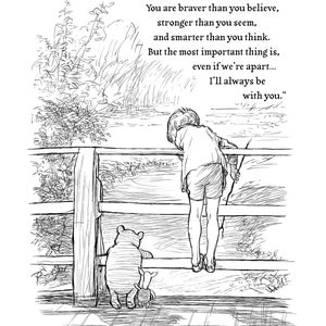 Printable You are braver than you believe Winnie-the-Pooh Quote Poster Classic Black&White Print illustration A2 A3 A4 A5 Downloadable image 2