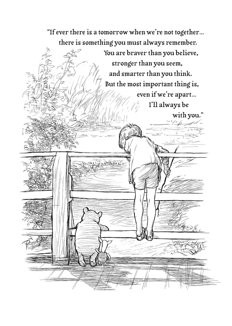 Printable You are braver than you believe Winnie-the-Pooh Quote Poster Classic Black&White Print illustration A2 A3 A4 A5 Downloadable image 2