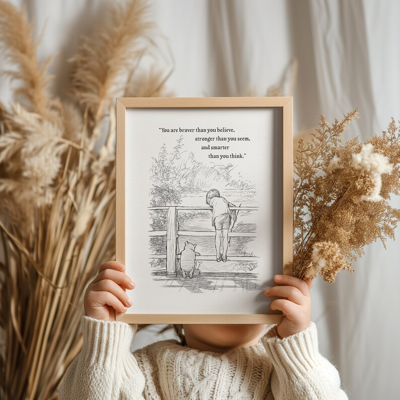 You are braver than you believe Winnie the Pooh quotes classic vintage style poster print 113a image 4