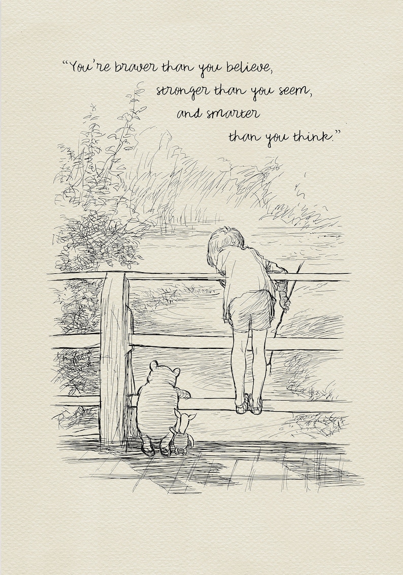 You Are Braver Than You Believe Winnie The Pooh Quotes Classic Vintage Style Poster Print 113