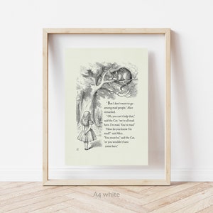 We're All Mad Here Cheshire Cat Quote Poster Alice in Wonderland Based ...