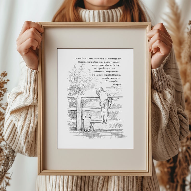 Printable You are braver than you believe Winnie-the-Pooh Quote Poster Classic Black&White Print illustration A2 A3 A4 A5 Downloadable image 4