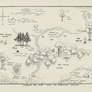 100 Acre Holzkarte - Winnie Puuh Illustration klassischer Vintage Stil Plakat Aker Karte